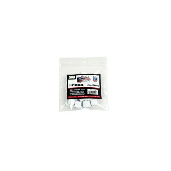 Patchs coton PRO-SHOT .17 à .22 cal – boîte de 500 – Nettoyage arme annulaire