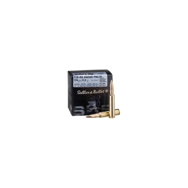 Munitions Sellier & Bellot 7,5×55 Swiss 174gr FMJ x50 – Catégorie C
