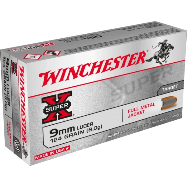 Munitions WINCHESTER 9X19MM FMJ 124GR 8G pour arme de poing
